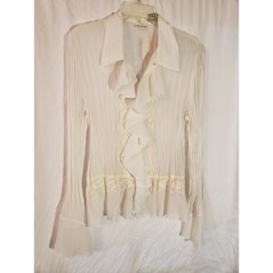 Women's Vintage White Stag White Accordian Ruffled Long Sleeve Blouse Size XL